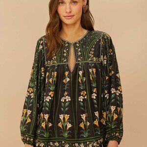 Black Flowers Arch LENZING™ ECOVERO™ Euroflax™ Blouse